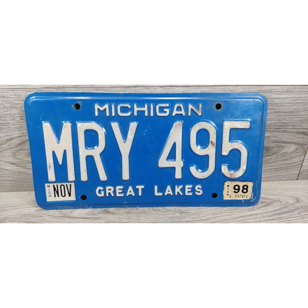 VTG Michigan License Plate #MRY495 Blue Great Lakes-Collectible Man Cave